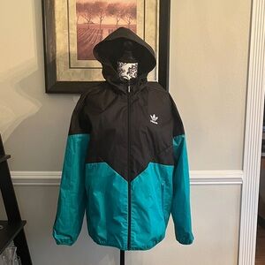 Adidas Black and Teal Hooded Jacket